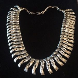 Coro Modernist Mid Century Collar Necklace Silvertone